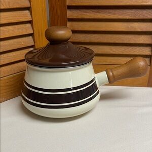 Vintage MCM Enamel Saucepan with Lid